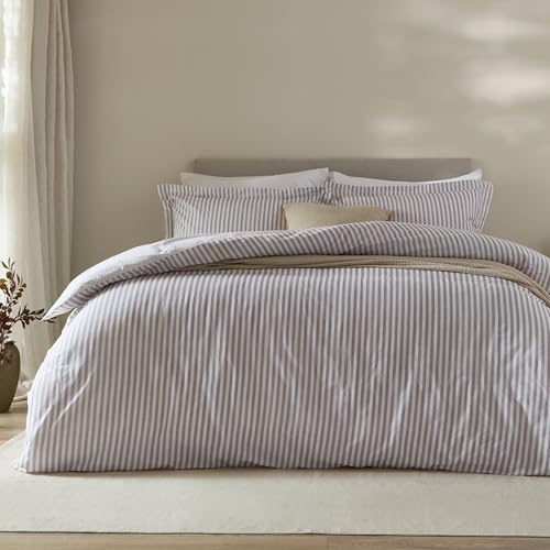 Yard Hebden 100% Cotton Stripe Duvet Cover Set (Mauve, King) | 100% cotton, reversible stripe design, soft breathable comfort