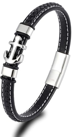 ATEIELLI Bracciale Uomo Infinito e Naurica Acciaio Inossidabile Pelle 21.5cm B310 (Ancora)