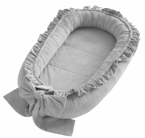 Babynestchen Neugeborene – Babynest Velvet – Nestchen Baby für Babybett & Kinderbett – Babykokon Tragbar – OEKO-TEX zertifiziert – Zubehör Babybett – Grau Velvet
