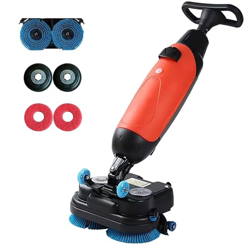 KPOUYYDS Lavapavimenti Professionale, lavasciuga Pavimenti, lavasciuga Pavimenti Uomo a Terra a Doppia Spazzola da 43 cm, alimentata a Batteria da 36 V, Testa Rotante a 360° Red