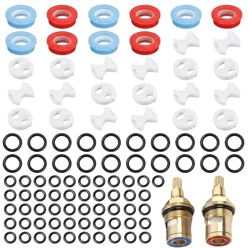 122 Pcs Tap Washers Assorted UK, Tap Washer for Mixer Taps, Tap Washers for Kitchen Sink, Universal and Valve Cores Set, Leak-proof Taps Repair Kit for Shower & Bathroom