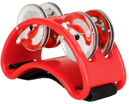 Doppelreihe Fußglocke Trommel, Mehrfarbiges Fuß-Tamburin-Schlaginstrument mit Becken(Red)