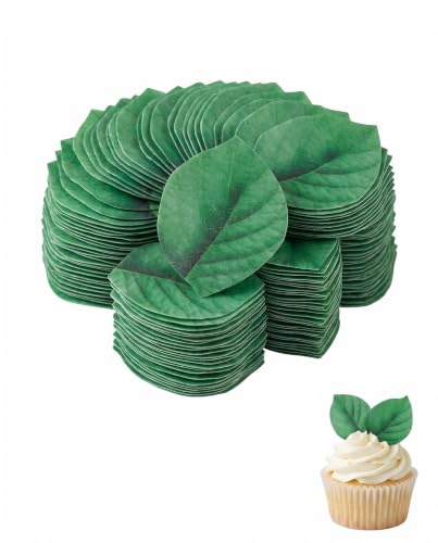 YIPFEN Hojas Verdes Comestibles 100 Unidades para Decoración de Tartas y Cupcakes, Repostería Creativa | Cumpleaños, Bodas, Fiesta | Toque Natural y Sofisticado