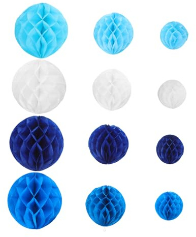 BESTOYARD Decorazione a Pallina Nido d'Ape in Carta 12 Pezzi Bianco Blu