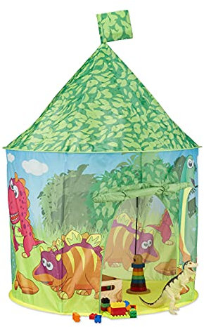 Relaxdays 10022460 Spielzelt Dinosaurier, Kinderzelt Dino, Spielezelt klein, Drinnen u. Draußen, HxBxT: 150 x 100 x 100 cm, grün