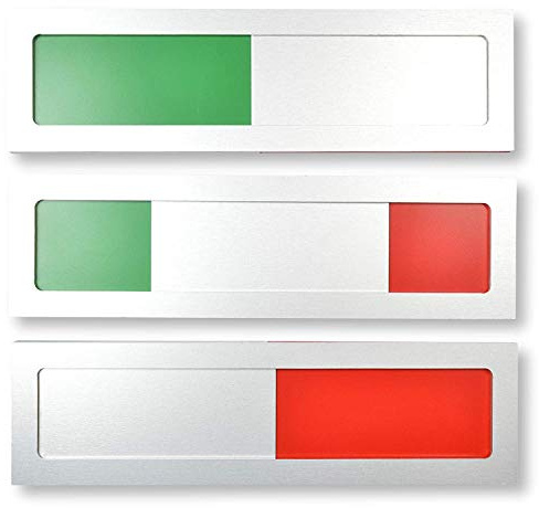 Alu Schiebeschild Rot Grün 10x2,8 cm | Frei Besetzt Schild | Aluminium Schiebeschild rot/grün (10x2,8 cm) ohne Text. Mit vollflächigem Klebeband für schnelle Montage.