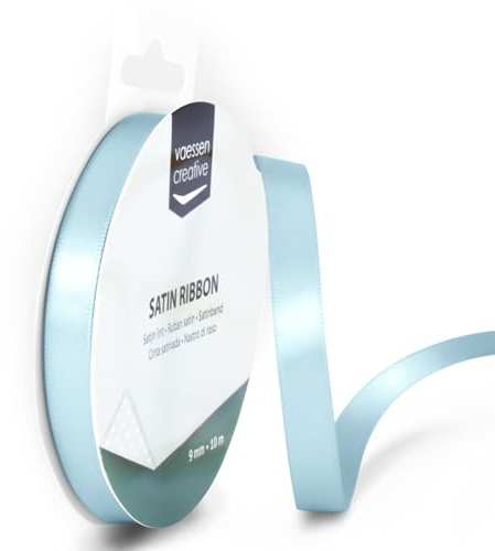 Vaessen Creative 301002-2010 Satinband Hellblau, 9 mm x 10 Meter, Schleifenband, Dekoband, Geschenkband und Stoffband für Hochzeit, Taufe und Geburtstagsgeschenke, 9MM