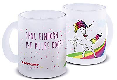 ROTPUNKT Unicorn frosted glass cup, dishwasher safe, 300 ml capacity, large handle (motif 3, frosted glass 1 cup).