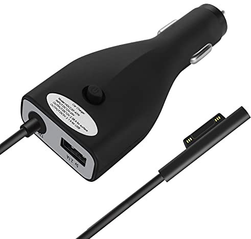 Sisyphy Cargador de Coche para Surface Pro, Compatible con Microsoft Surface Pro 3/4/5/6/7, Surface Go 4/3/2/1, Surface Laptop 5/4/3/2/1, con Puerto USB 5V 2,1A, Alimentación 42W 12V 2,58A