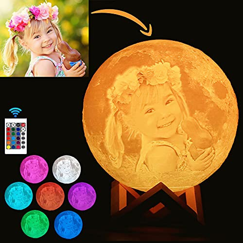 Anlewo Lampara De Luna Personalizada Foto Y Texto 3D Usb Recargable 16 Colores Control Remoto Y Táctil Controlar Personalizado Luz De Noche Creativa Romántica (Diámetro 18cm)