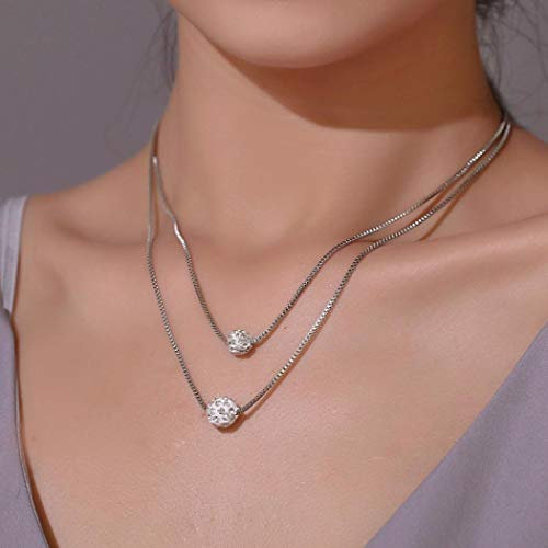 TseenYi Diamond Crystal Ball Pendant Necklace Layered Silver Rhinestones Necklace Choker Bling Rhinestone Ball Necklace Chain Jewelry for Women and Girls