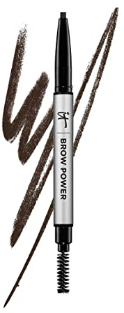 IT Cosmetics Brow Power Universal Brown Eyebrow Pencil (Brunette) - Long-Lasting, Budge-Proof, Nourishing Biotin & Antioxidants, Easy to Apply & Adjustable, Natural Brow Makeup, Built-in Spoolie