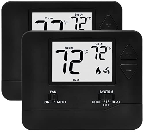 ELECTECK 2 Pack Non-Programmable Digital Thermostat for Home, up to 1 Heat/1 Cool with Large LCD Display, Compatible with Single Stage Electrical and Gas/Oil System, Black