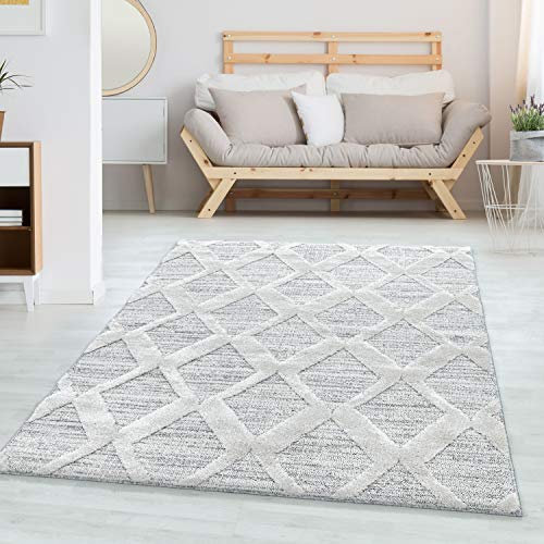 Carpettex Hochflor Teppich - 3D Optik Hoch-Tief Effekt Boho-Design für Wohnzimmer, Flur, Schlafzimmer - Grau 80 x 250 cm - Flauschiger Läufer im Skandinavischen Stil für Küche