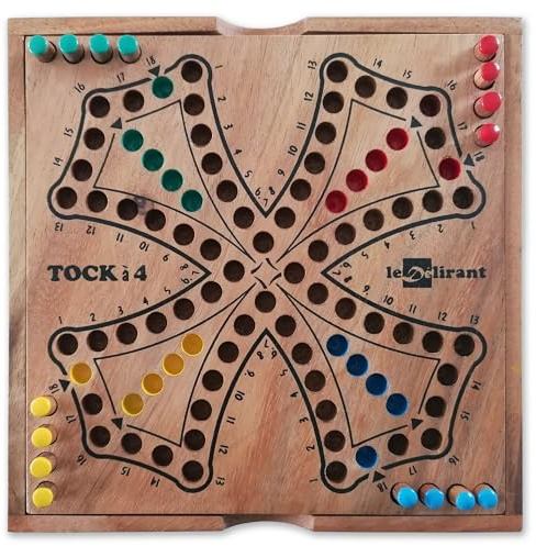Le Délirant® Toc Spielset, Farbe oder Tock Version von 2 bis 4 Spielern, 19 x 19 cm, Gesellschaftsspiel aus massivem Holz, umweltfreundlich, einfache Aufbewahrung, wiederverschließbare Box