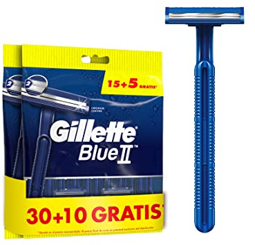 Gillette Blue II Máquinilla de Afeitar Desechables Para Hombre, Pack De 30+10 Gratis, Cuchillas De Afeitar De Dos Hojas Con Cabezal Fijo, 40 Unidades