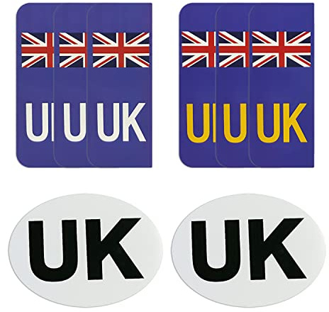 LSYYSL 2 Stück magnetische ovale UK Autoaufkleber, 6 Stück UK Kennzeichenaufkleber, wasserdicht, Sonnenschutz, leicht zu entfernen und ohne Kratzer, geeignet für europäische Straßen, Brexit-Autos
