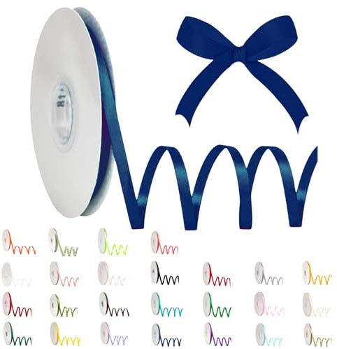 POPOYU Satinband 6mm Dunkelblau,Dunkelblau Band 6mm Natur,91m Dünn Geschenkband,Geschenkband und Schleifen für Geschenken,Bastelarbeiten,Haare,Ostern,Weihnachten,Hochzeit,Luftballons