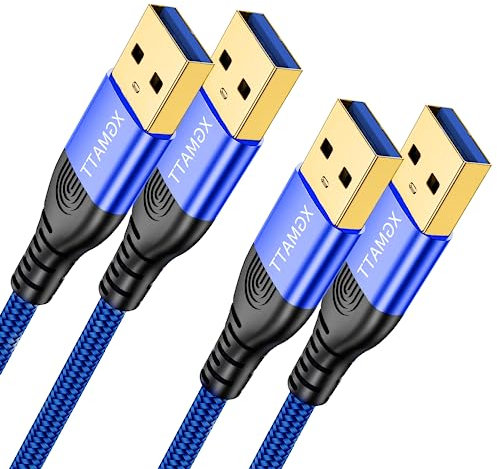 USB Cable 2M 2Pack,USB 3.0 A to A Data Cable Braided, 5Gbps High Speed Transfer USB Type A Male to Male Lead, Compatible with Blu-ray, Printer, Camera, External Hard Drive, Consoles, Fan Cooler,Blue