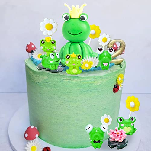 JeVenis Frog Princess Cake Decoration Frog Cake Topper Garden Cake Decorations Daisy Cake Decorations Garden Party Decoration Girls Birthday Favors