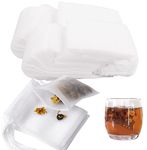 200pcs sachets à thé jetables avec cordon de serrage,Filtre a The Jetables，Vide Filtre Thé à Remplir pour Thé Café Herbes Épices，Sachet Vide en Tissu Non-tissé pour Fleurs, Vanille, Lavande