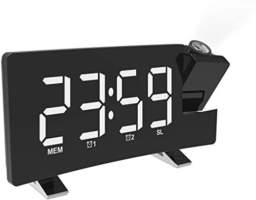 Radio-réveil à projection avec port de chargement USB et radio FM, réglage automatique de la luminosité, double réveil avec 2 sons d'alarme, radio FM, chargeur de téléphone USB, convient pour la nuit