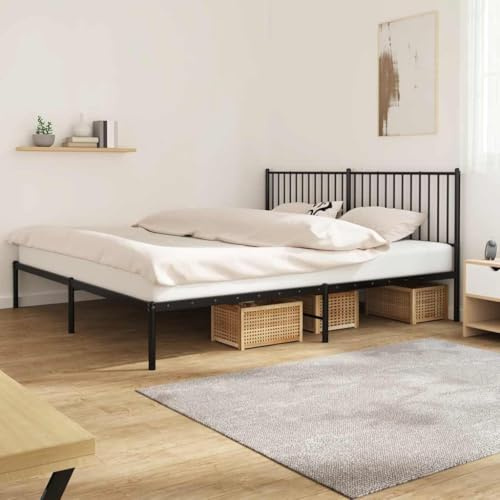 vidaXL Bettgestell, Bettrahmen mit Kopfteil Lattenrost, Metallbett Bett für Schlafzimmer, Doppelbett Gästebett, Metall Schwarz 200x200cm