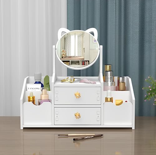 TFSZE Organizzatore Trucchi,Organizzatore Cosmetico,Cassetto Domestico Con Specchio Per il Trucco Scaffale Organizzatore Gioielli Scaffale Prodotti di Cura Della,Per Toletta/Camera da Letto/Bagno