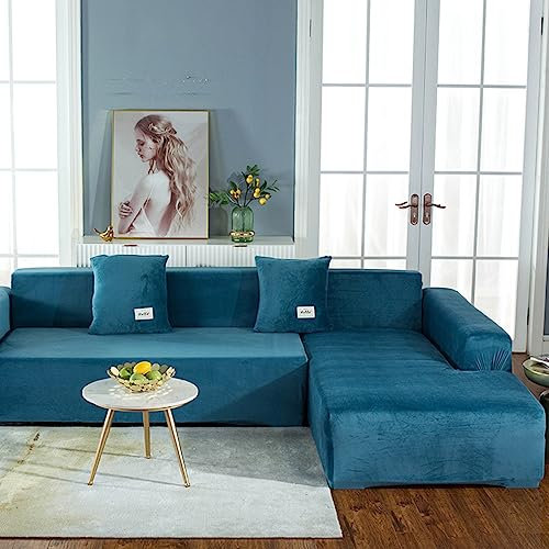 JunJiale Couchbezug in L-Form, segmentierter Sofabezug, 1-teilig, weicher Stretch-Sofa-Schonbezug, 2-Sitzer-Möbelschutz, Couch-Schonbezug (Königsblau)