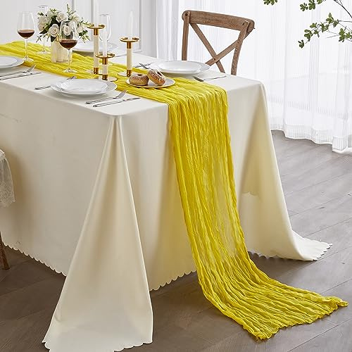 Nialnant Gelber Tischläufer, Seihtuch, Tischläufer für Esszimmer, Schlafzimmer, Heimdekoration, Gaze-Tischläufer für Boho-Party, Hochzeit, Brautpartys, Dekorationen, Bankett, Abschlussfeiern