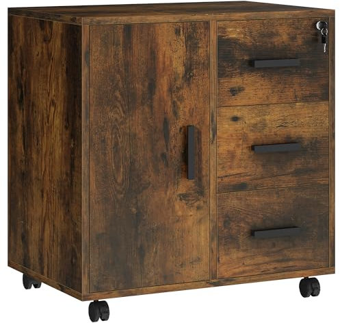 YITAHOME Rollcontainer mit 3 Schubladen, Mobiler Aktenschrank mit Rädern, Bürocontainer Schubladenschrank Rollschrank Rollwagen, Schubladenkommode für Zuhause Büro, Büroschrank (Vintagebraun)