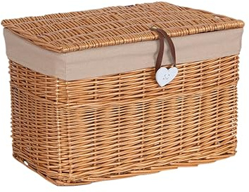Wickerfield Small Brown Willow Storage Trunk, Wicker Hamper with Lid & Liner