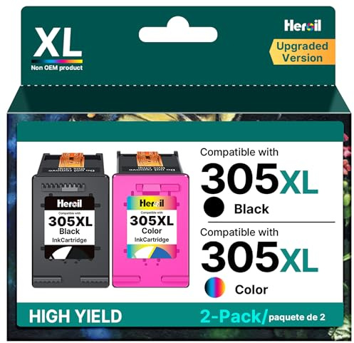 Heroil 305xl Cartuchos de Tinta Negro y Color 305 XL Reemplazo de Tinta para HP DeskJet 2720e 2820e 2700e 2722e 2710 2723e 2800 Envy 6000 6020e 6022 6032e DeskJet Plus 4100 4110 4120 4130 (2 Pack)