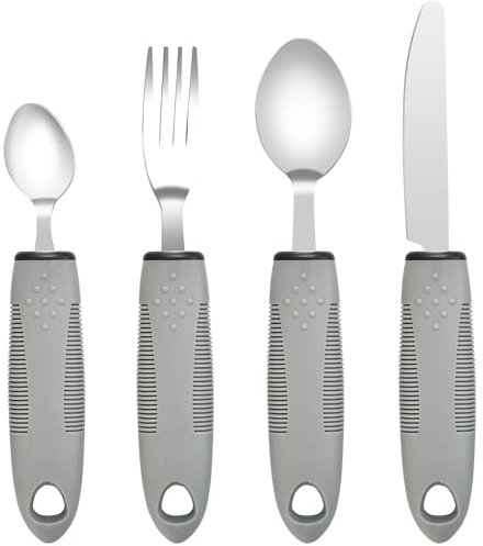 Extra Wide Handles Easy Grip Cutlery Set of 4 Disability Aids,Chunky Handles, Corfort Grips Disability Ideal Dining aid for Elderly Disabled Arthritis Parkinson's Disease Tremors Sufferers