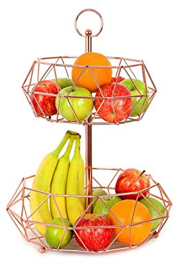 EliteKoopers 2-Tier Copper Fruit Basket With Handle Holder Rack Stand For Home Vegetable Bowl Storage Stand Shelf (1Pcs)
