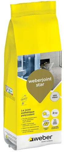 Weber Mortero sello decorativo repelente al agua, especial interior y exterior, ancho 2 a 10 mm, 2 kg, gris perlado, WEBERJOINT STAR
