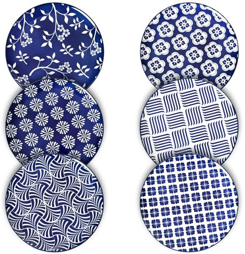 ZONEYILA Porzellan-Speiseteller, 25,4 cm, Keramikteller für Salat, Pfannkuchen, Steak, große Servierplatte für Partys, Restaurant, spülmaschinen- und mikrowellengeeignet, 6er-Set (Vintage-Blau)