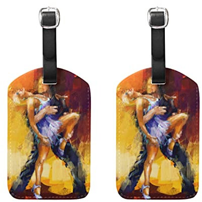 Aotmany Gepäckanhänger, Set mit 2 Packungen, Rumba-Tänzer, digitale Malerei, Gepäckanhänger für Koffer, Reisetasche, Gepäck, Kreuzfahrtschiffe, PU-Leder, Namensausweis-Etiketten mit vollständiger