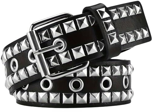 Ulekuke Metall-Punk Rock Nietengürtel für Damen und Herren, Gothic-Gürtel mit hellen Pyramidennieten, Schwarze Punk-Nieten, Einheitsgröße