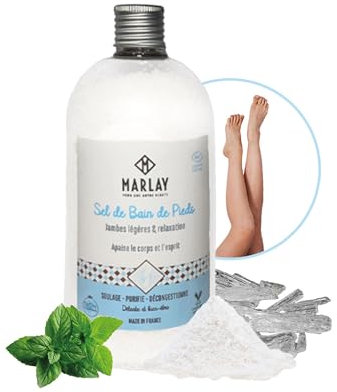 Marlay Cosmetics - Sel de Bain pour Pieds 600 g - Sel Marin, Menthe Poivrée & Huiles Essentielles - 100% Naturel - Soin des Pieds & Jambes - Pieds Secs - Spa Bien-Être - Fabriqué en France