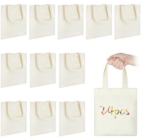 ktxaby 24 mini borse tote in tela vuota, in cotone naturale, spesse e riutilizzabili, lavabili per trasferimento di calore, per regali fai da te (20 x 22 cm), bianco, 20*22cm