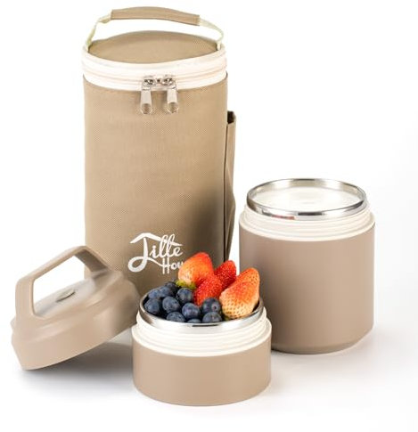 Lille Home 600ml Insulated Stackable Stainless Steel Thermal Lunch/Snack Box, 2-Tier Bento/Food Snacking Container for Kids & Adults, Perfect for Travel, School, Office, Gym and More