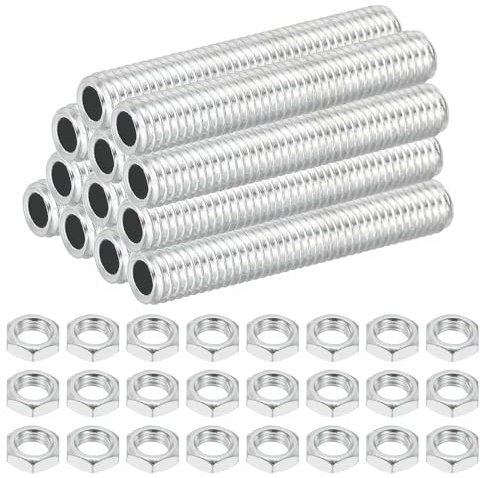 PATIKIL Tige Filetée Creuse M8 Filetage Fin pour Lampe en Acier au Carbone avec Écrou, 12 pcs 50mm Adaptateur de Filetage Tube Creux, Matériel Fixation pour Lampes, Placage de Zinc Blanc