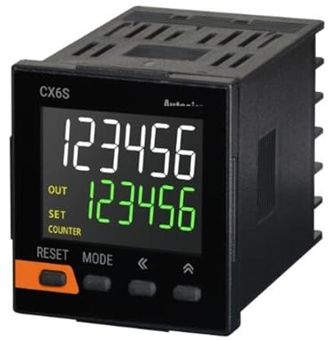 Compteur/minuteur numérique CX6S-1P4, 48 x 48 mm, 6 chiffres, LCD, 1 préréglage, entrée PNP ou NPN, réglage de la valeur de précalage, relais SPDT (1c) 250 VAC 3 A minuteurs électriques (entrée NPN)