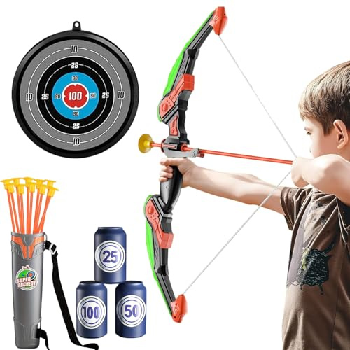 Pil- och bågset för barn, båge och pil set för barn, bågskytte, leksaksset för barn med sugkopp, pilar, Quivers-mål, utomhusleksak för barn pojkar och flickor ålder