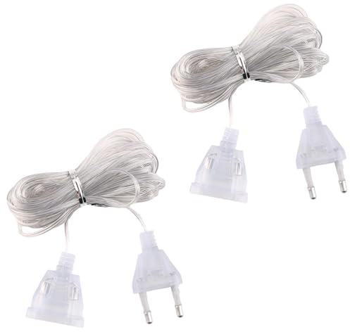 2 Stück 5m Verlängerungskabel mit Eurostecker für LED-Laternen und Außenbereich, Transparent Anschlusskabel, Dünnes Flachdraht-Verlängerungskabel aus PVC für erweiterte Beleuchtung