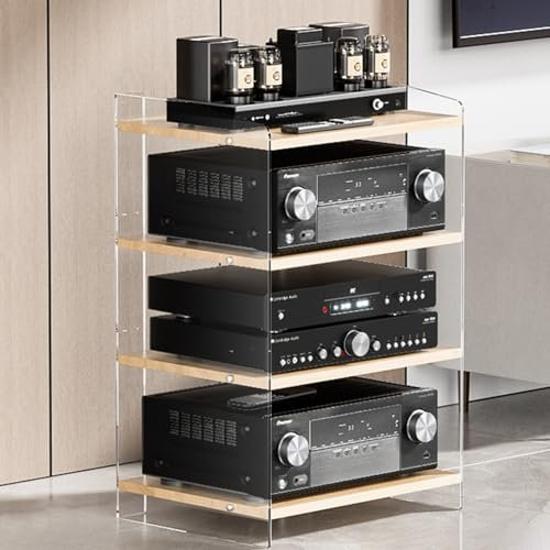 Meuble Chaine HiFi Meubles pour Audio/vidéo Systèmes Stéréo HiFi Rack, Support Multimédia À 4 Niveaux, Armoire De Composants Audio/vidéo avec Étagère Réglable, pour Lecteurs DVD, Récepteur Stéréo(B)