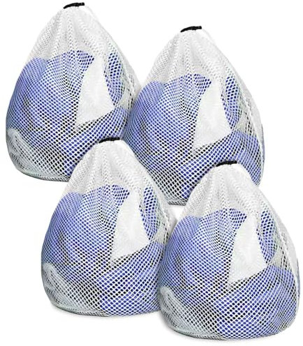 TUONYIS 4 bolsas de lavandería de red de 30 x 40 cm, bolsas de lavado de lavandería, bolsa de lavandería de malla con cordón, para lavadora, prendas delicadas, sujetadores, calcetines, ropa de bebé
