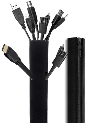 Wonder Care Soft Neoprene Cable Sleeve Wrap Cover Management Cord Wire Hider System With Zipper For Tv Computer Office Home (Black, 39-40 Inch) -Pack Of 2