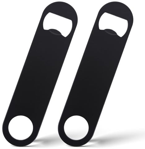 HJZHII 2 abridores de botellas negro, abrebotellas de acero inoxidable, 12 cm, abridor de cerveza plano, abridor de botellas de cerveza para cocina, bar, restaurante